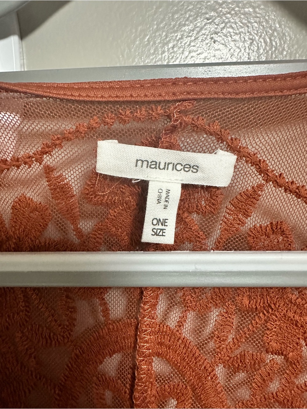 Maurices Burnt Orange Sheer Embroidered Kimono - Picture 2 of 3